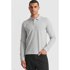 Son of a Tailor Pique Polo Shirt Long-Sleeve Supima Cotton Light Grey sz. M
